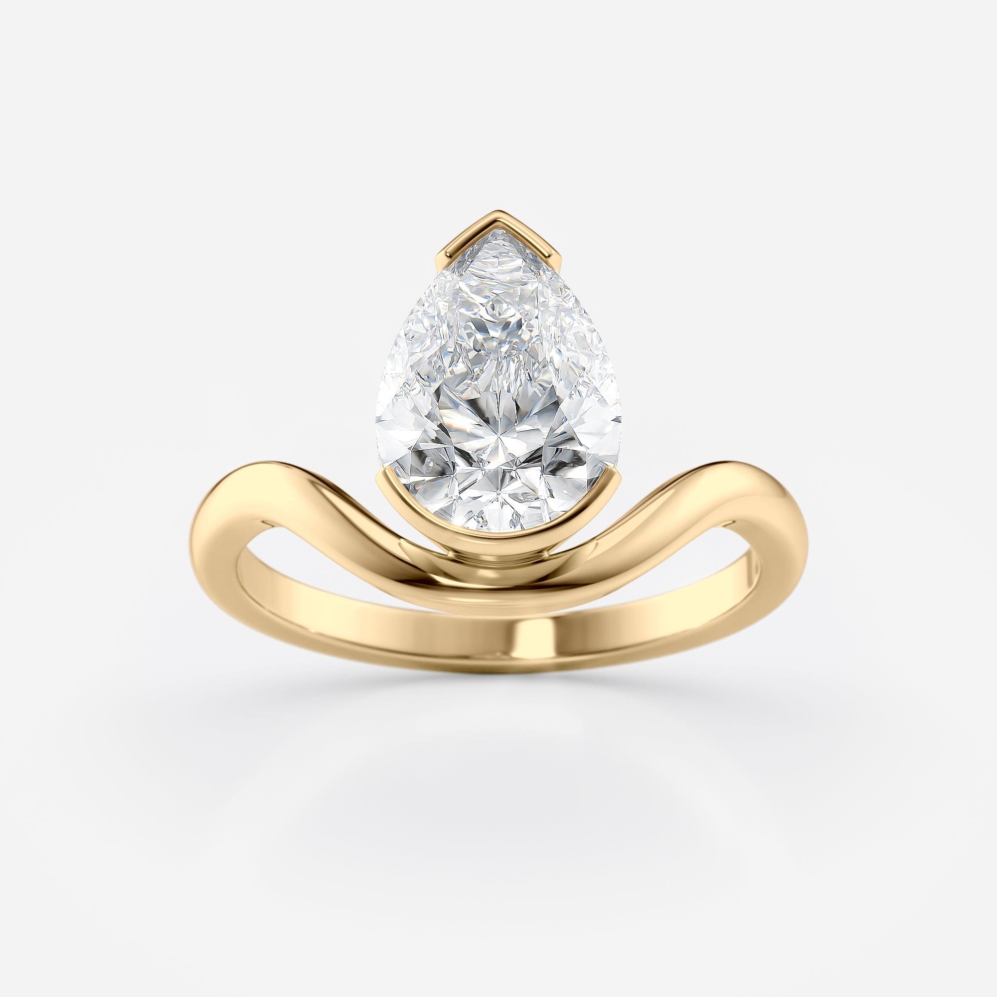 2 CT Pear Cut Half Bezel Floating Solitaire Moissanite Engagement Ring