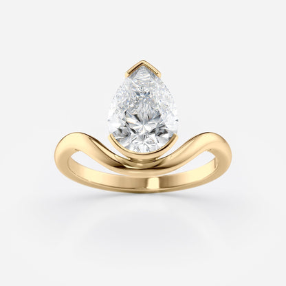 2 CT Pear Cut Half Bezel Floating Solitaire Moissanite Engagement Ring