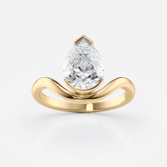 2 CT Pear Cut Half Bezel Floating Solitaire Moissanite Engagement Ring