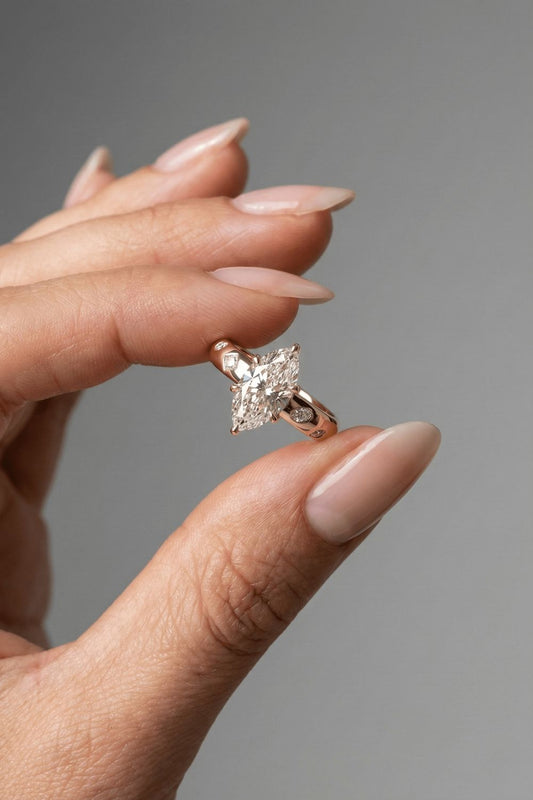 Marquise Cut Lab grown Diamond Side Stone Engagement Ring