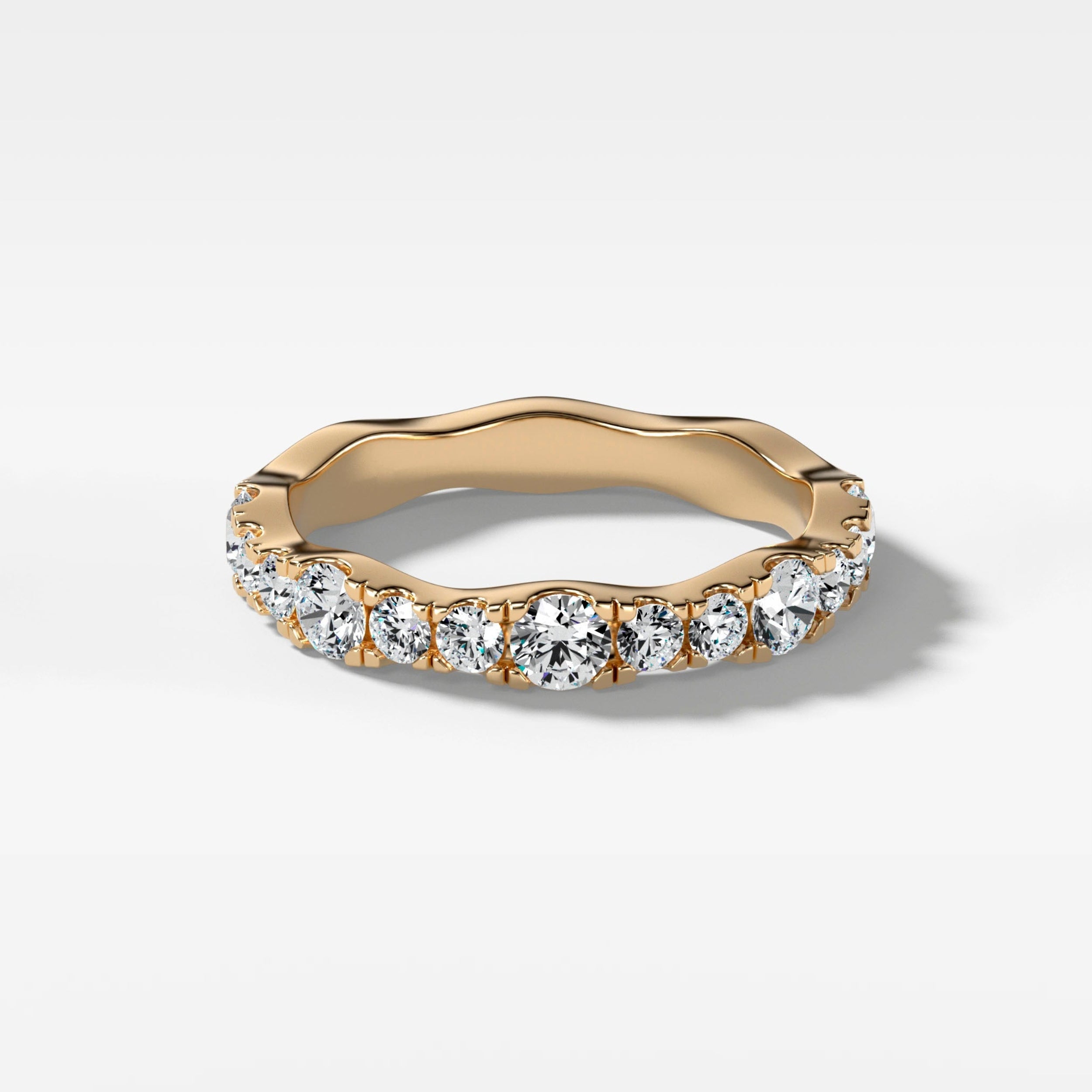 0.9 TCW Round CVD Diamond Pave Ripple Wedding Band