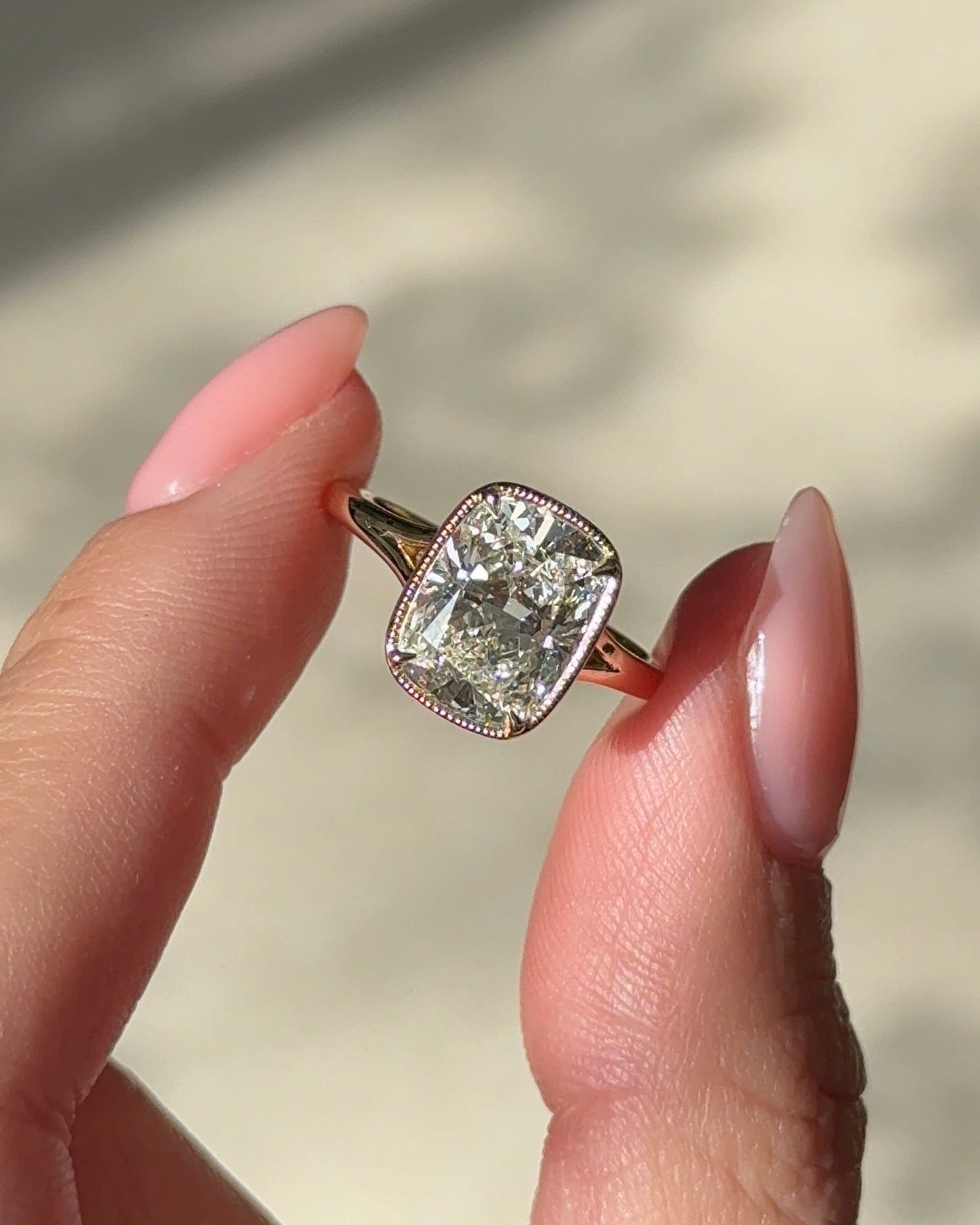 Elongated Cushion Cut Lab grown Diamond Semi Bezel Engagement Ring