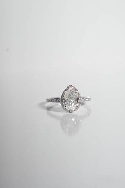 1 CT - 2 CT Pear Cut Halo & Pave Moissanite Engagement Ring