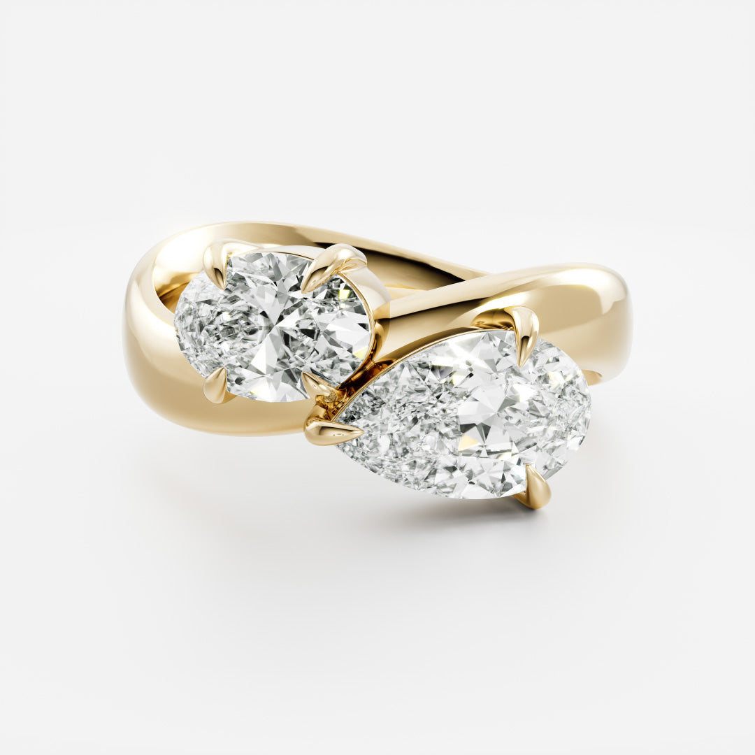 2.92 TCW Oval & Pear Cut Two Stone Moissanite Engagement Ring