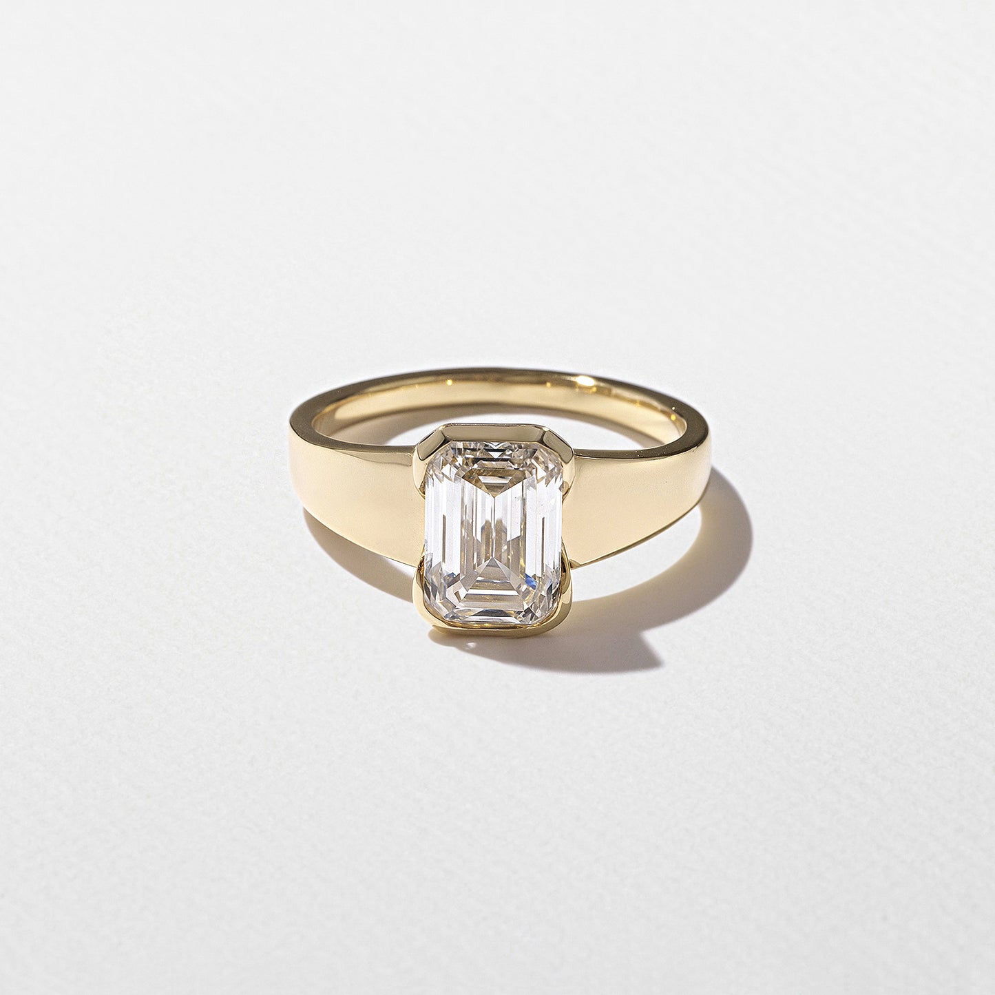 1.09 CT -3.09 CT Emerald Cut Lab grown Diamond Half Bezel Solitaire Engagement Ring