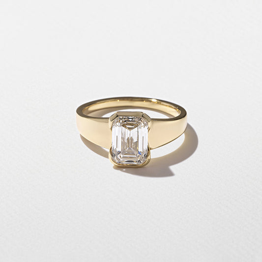 1.09 CT -3.09 CT Emerald Cut Lab grown Diamond Half Bezel Solitaire Engagement Ring