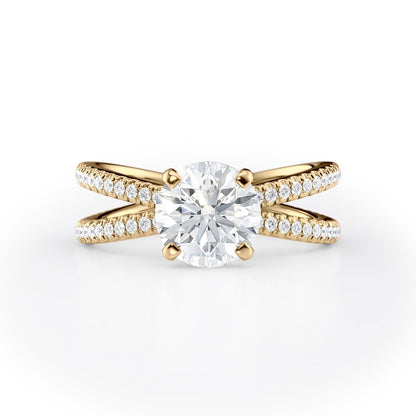 1.5 CT Round Cut Criss-Cross Pave Moissanite Engagement Ring