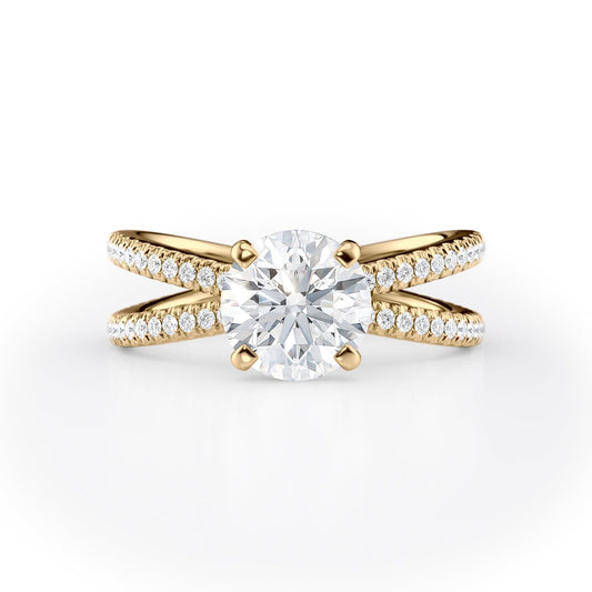 1.5 CT Round Cut Criss-Cross Pave Moissanite Engagement Ring