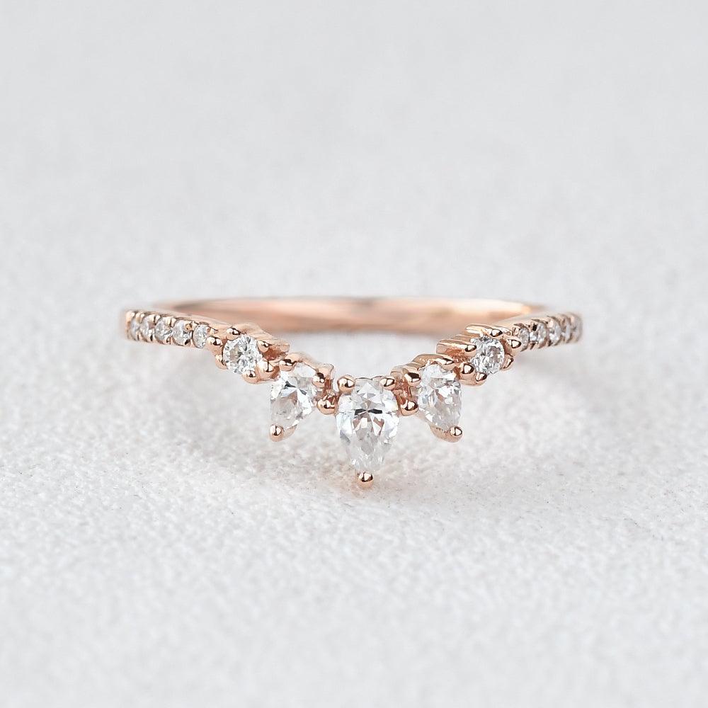 0.18 TCW Pear Moissanite Curved Pave Stacking Wedding Band