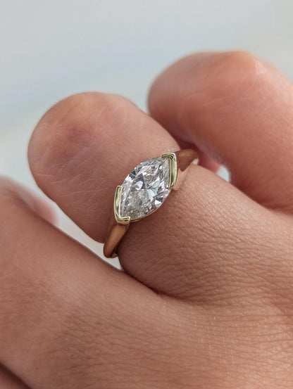 1.5 CT Marquise Cut Half Bezel Solitaire Moissanite Engagement Ring