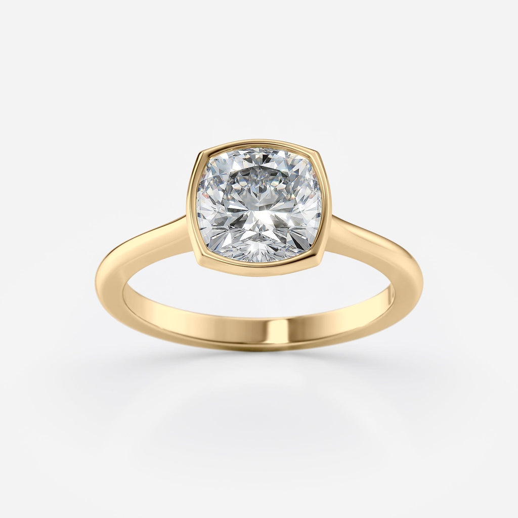 2 CT - 3 CT Cushion Cut Bezel Setting Solitaire Moissanite Engagement Ring