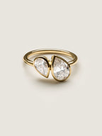 1.5 TCW Pear Cut Lab grown Diamond Two Stone & Bezel Engagement Ring