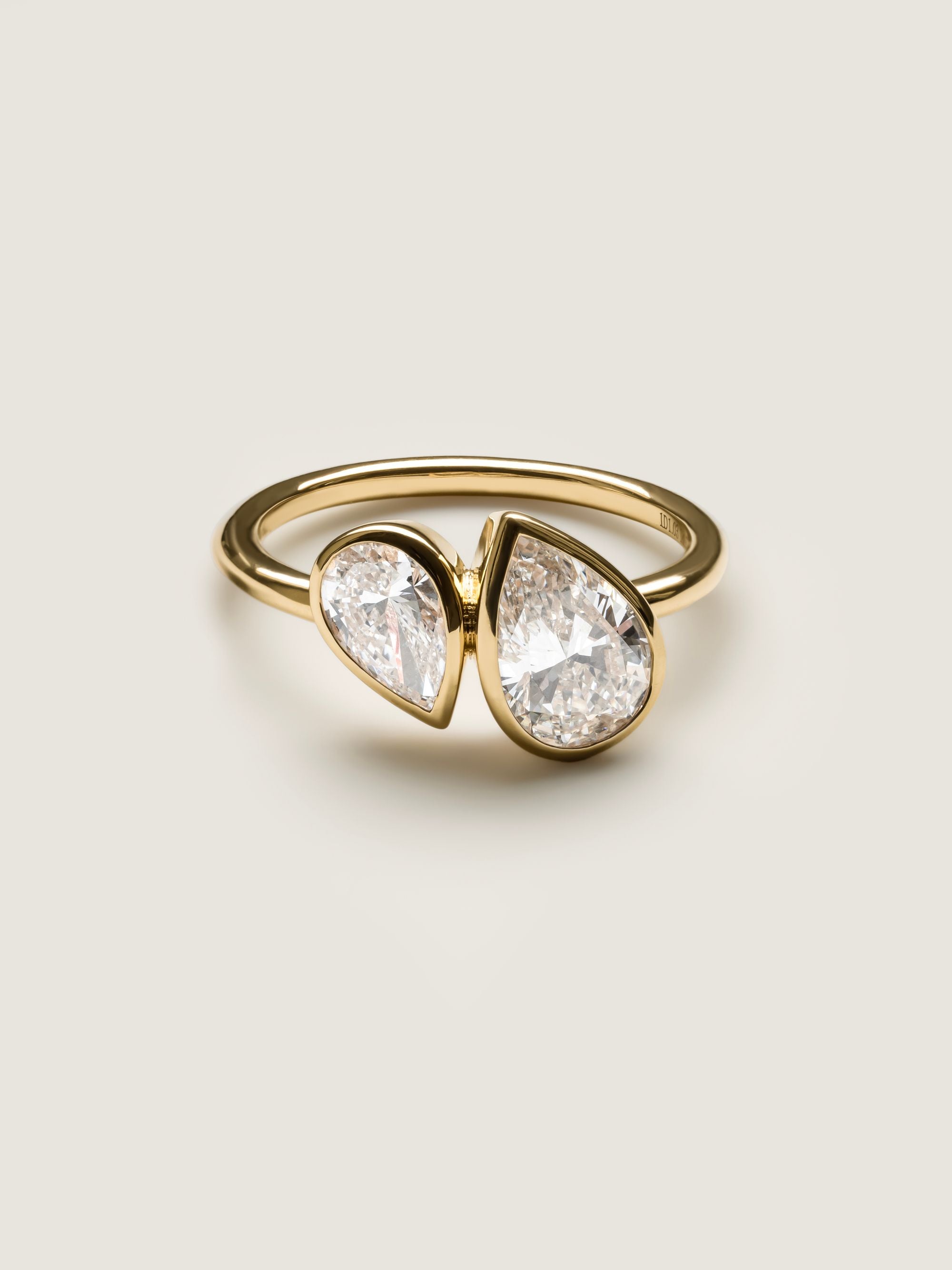 1.5 TCW Pear Cut Lab grown Diamond Two Stone & Bezel Engagement Ring