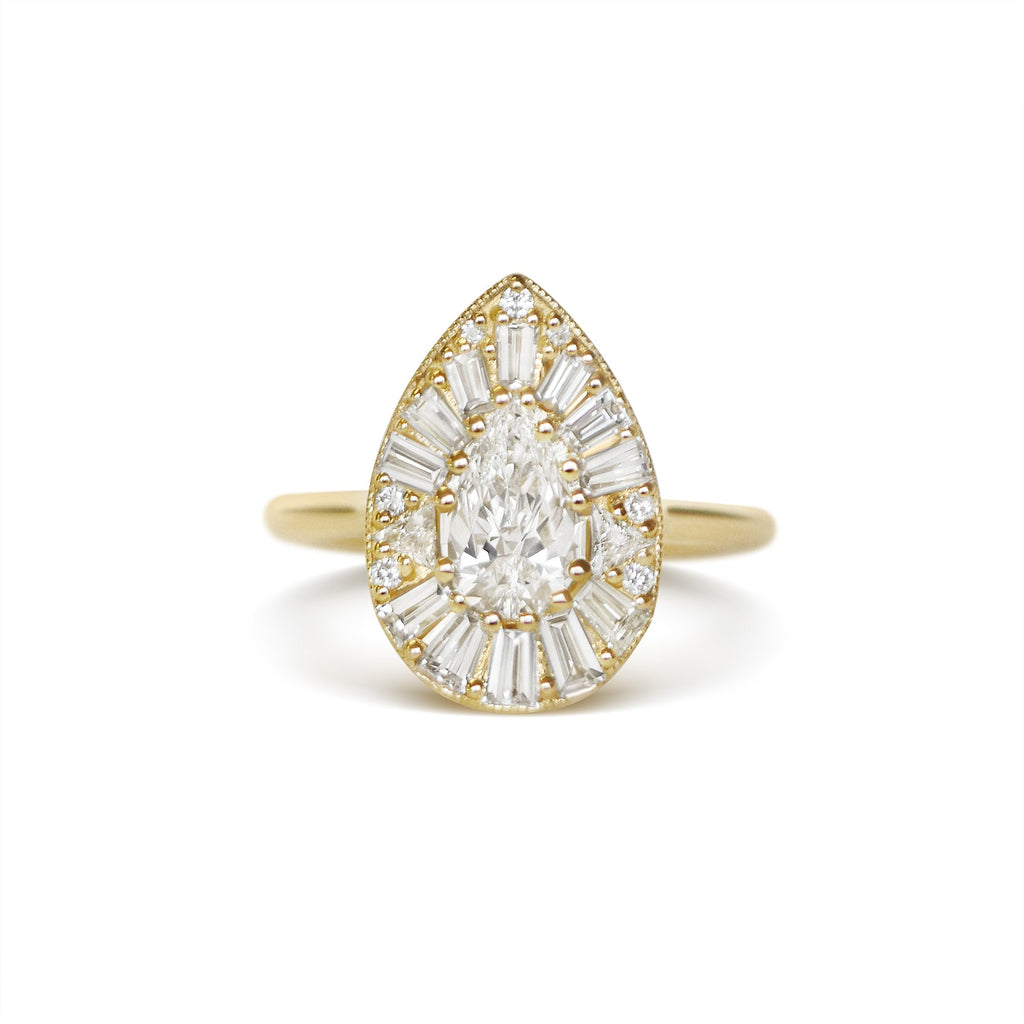 0.73 CT Pear Cut Moissanite Cluster Mosaic Engagement Ring