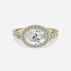 2 CT - 3 CT East-West Oval Cut Halo Vintage Style Moissanite Engagement Ring