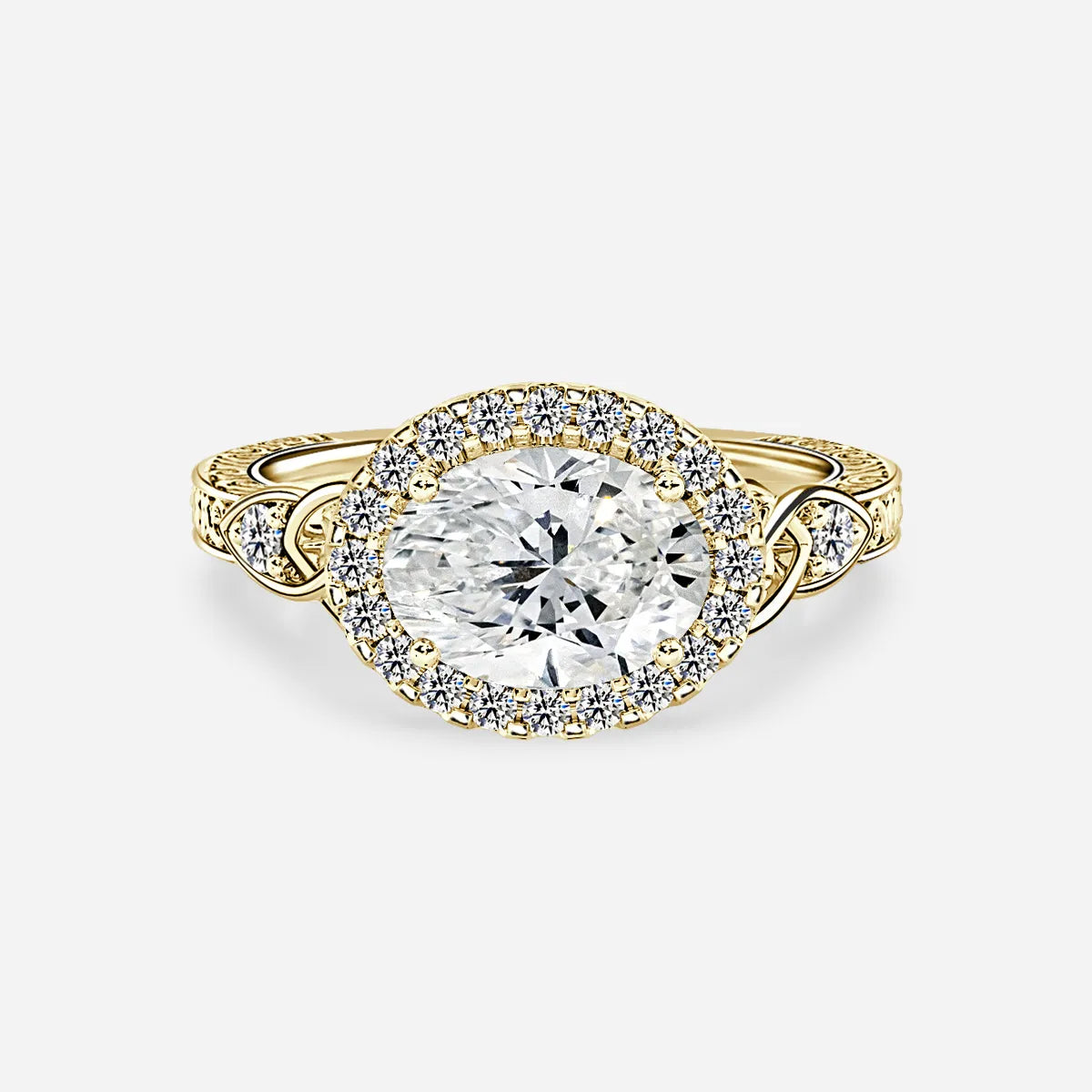 2 CT - 3 CT East-West Oval Cut Halo Vintage Style Moissanite Engagement Ring