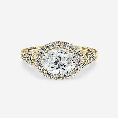 2 CT - 3 CT East-West Oval Cut Halo Vintage Style Moissanite Engagement Ring