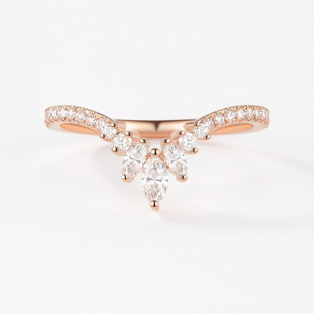 0.23 TCW Marquise & Round Moissanite V-Shape Pave Wedding Band