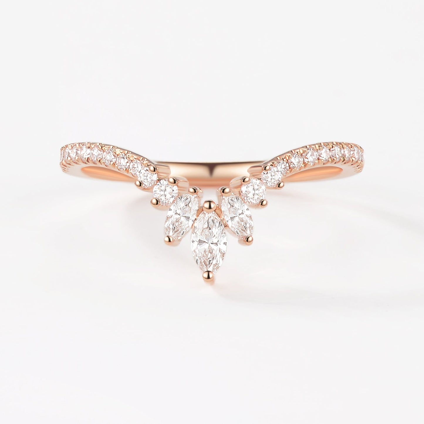 0.23 TCW Marquise & Round Moissanite V-Shape Pave Wedding Band