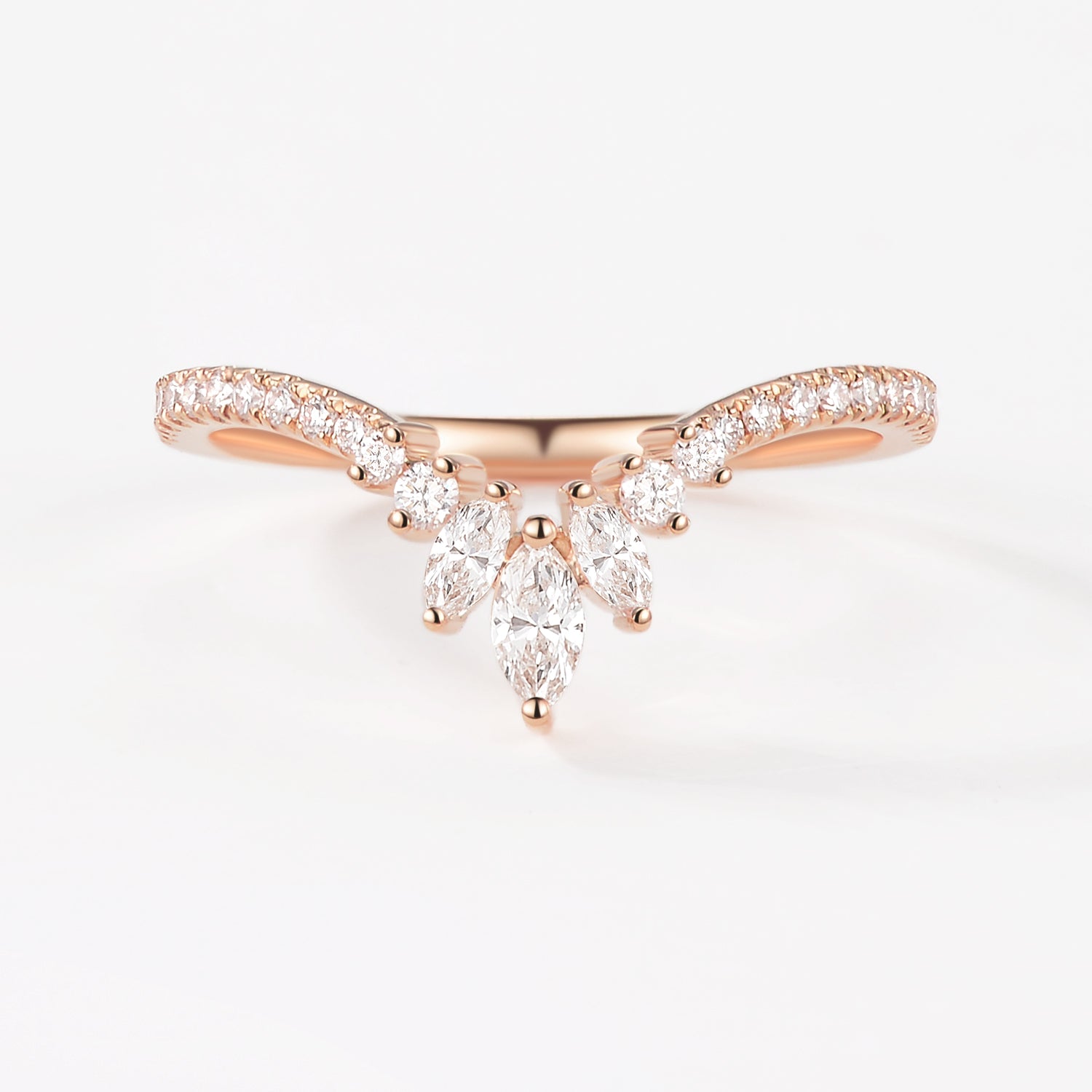 0.23 TCW Marquise & Round Moissanite V-Shape Pave Wedding Band