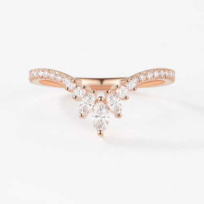 0.23 TCW Marquise & Round Moissanite V-Shape Pave Wedding Band