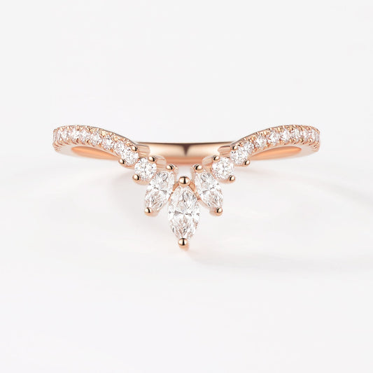 0.23 TCW Marquise & Round Moissanite V-Shape Pave Wedding Band