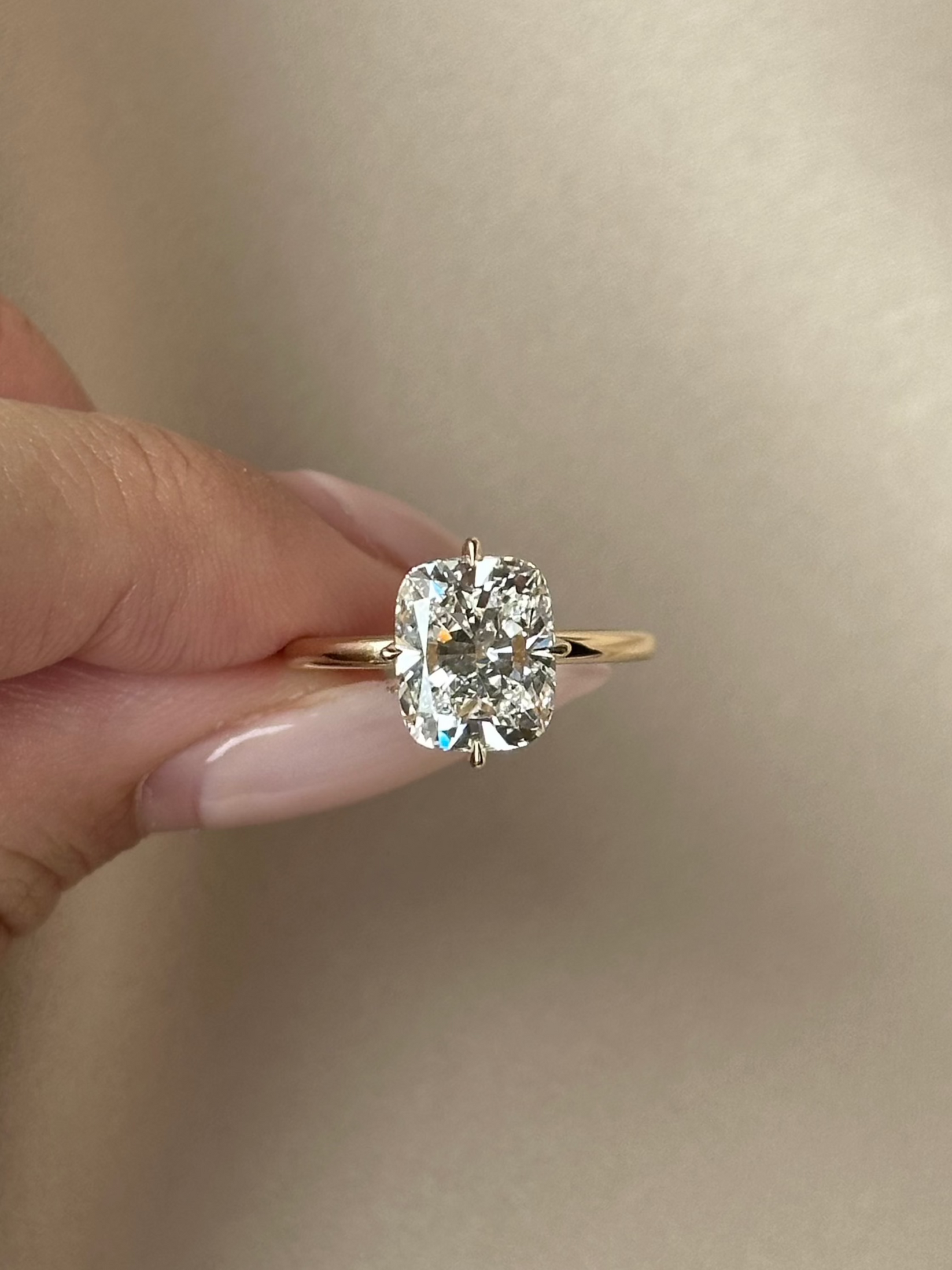 Cushion Cut Lab grown Diamond Hidden Halo Engagement Ring