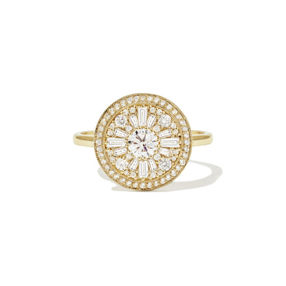 0.35 CT Round Cut Moissanite Halo Cluster Mosaic Engagement Ring