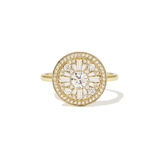 0.35 CT Round Cut Moissanite Halo Cluster Mosaic Engagement Ring