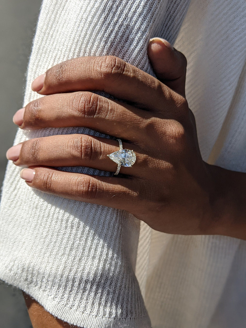 3 CT Pear Cut Hidden Halo & Pave Moissanite Engagement Ring
