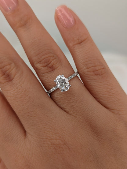 1 CT Oval Cut Hidden Halo Pave Moissanite Engagement Ring