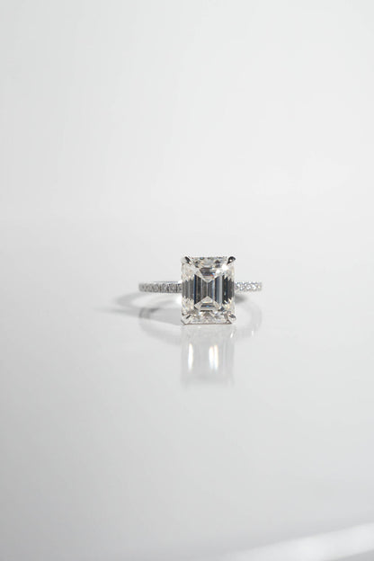 2.5 CT - 3.5 CT Emerald Cut Hidden Halo & Pave Moissanite Engagement Ring