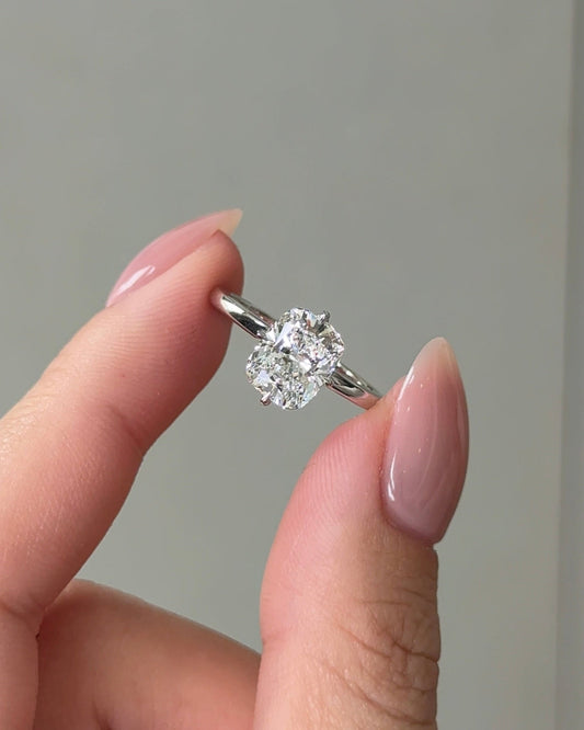 Cushion Cut Lab grown Diamond Solitaire Hidden Halo Engagement Ring