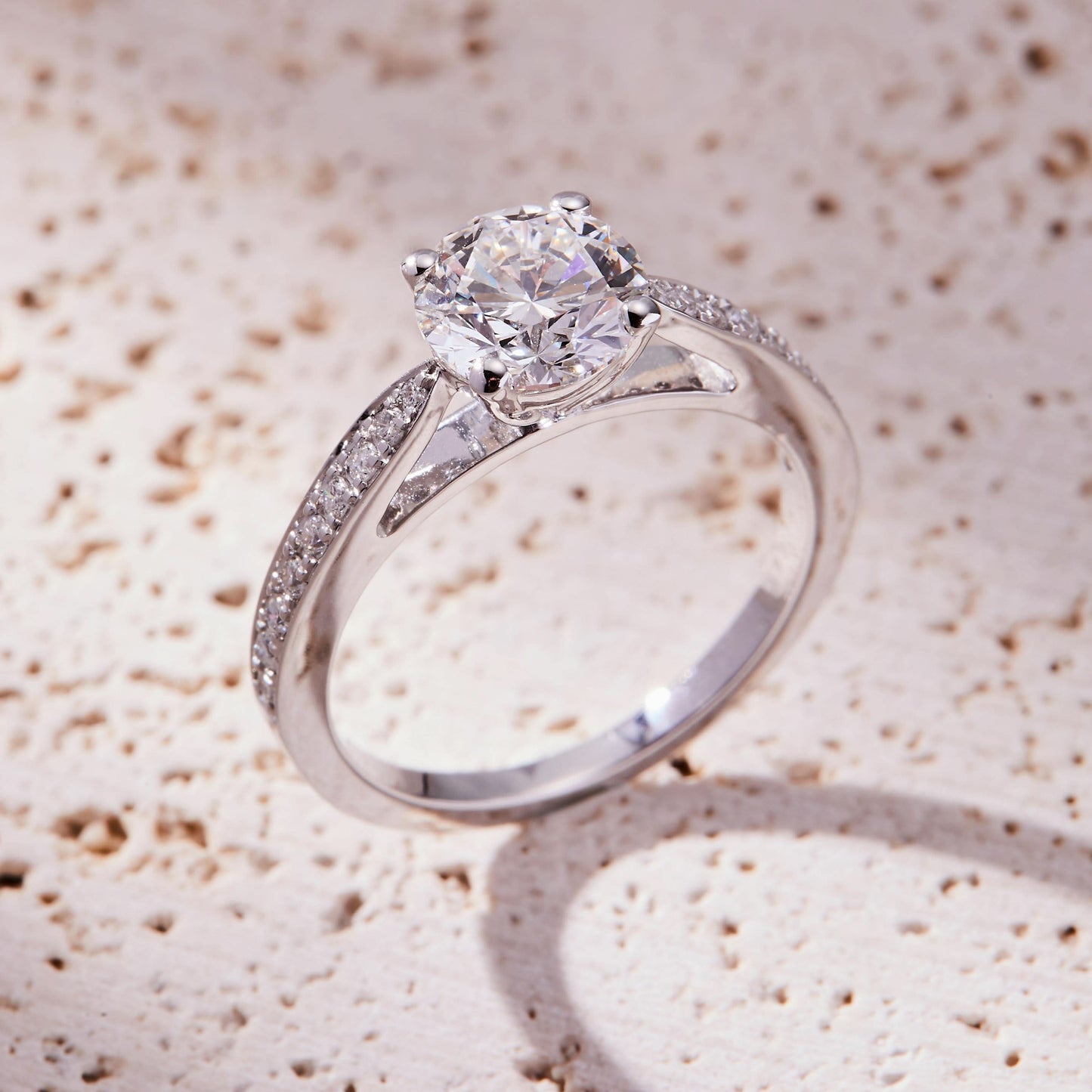 1.5 CT Round Cut Pave Unique Moissanite Engagement Ring