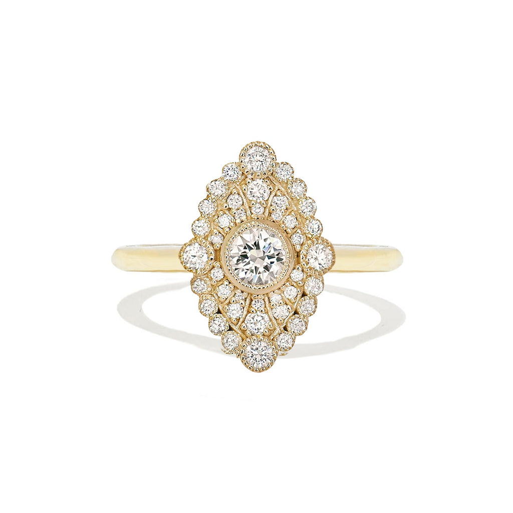 0.41 CT Round Cut Moissanite Marquise Shape Mosaic Engagement Ring