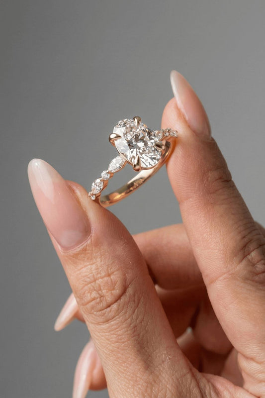 Oval Cut Pave Moissanite Engagement Ring