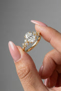 Oval Cut Cluster With Chevron Style Band Moissanite Engagement Ring