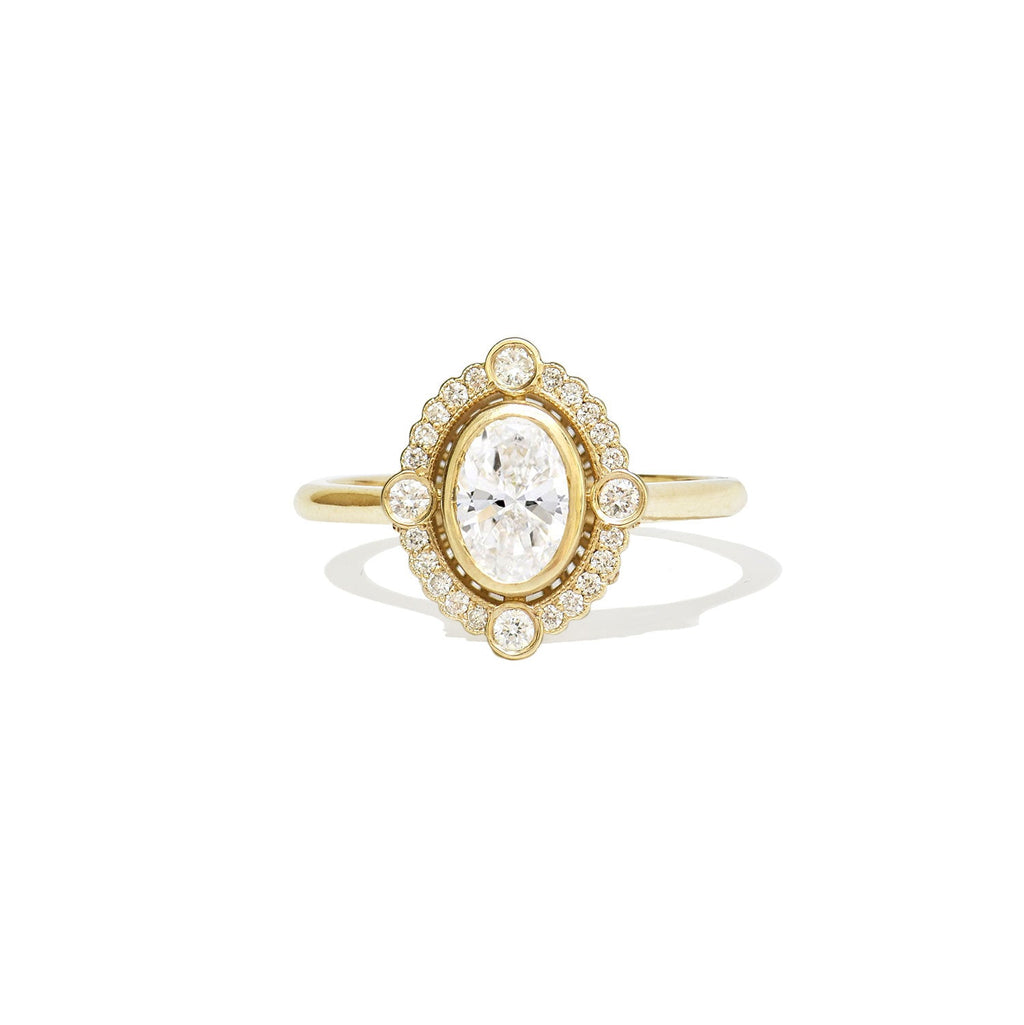 0.7 CT Oval Cut Moissanite Art Deco Mosaic Engagement Ring