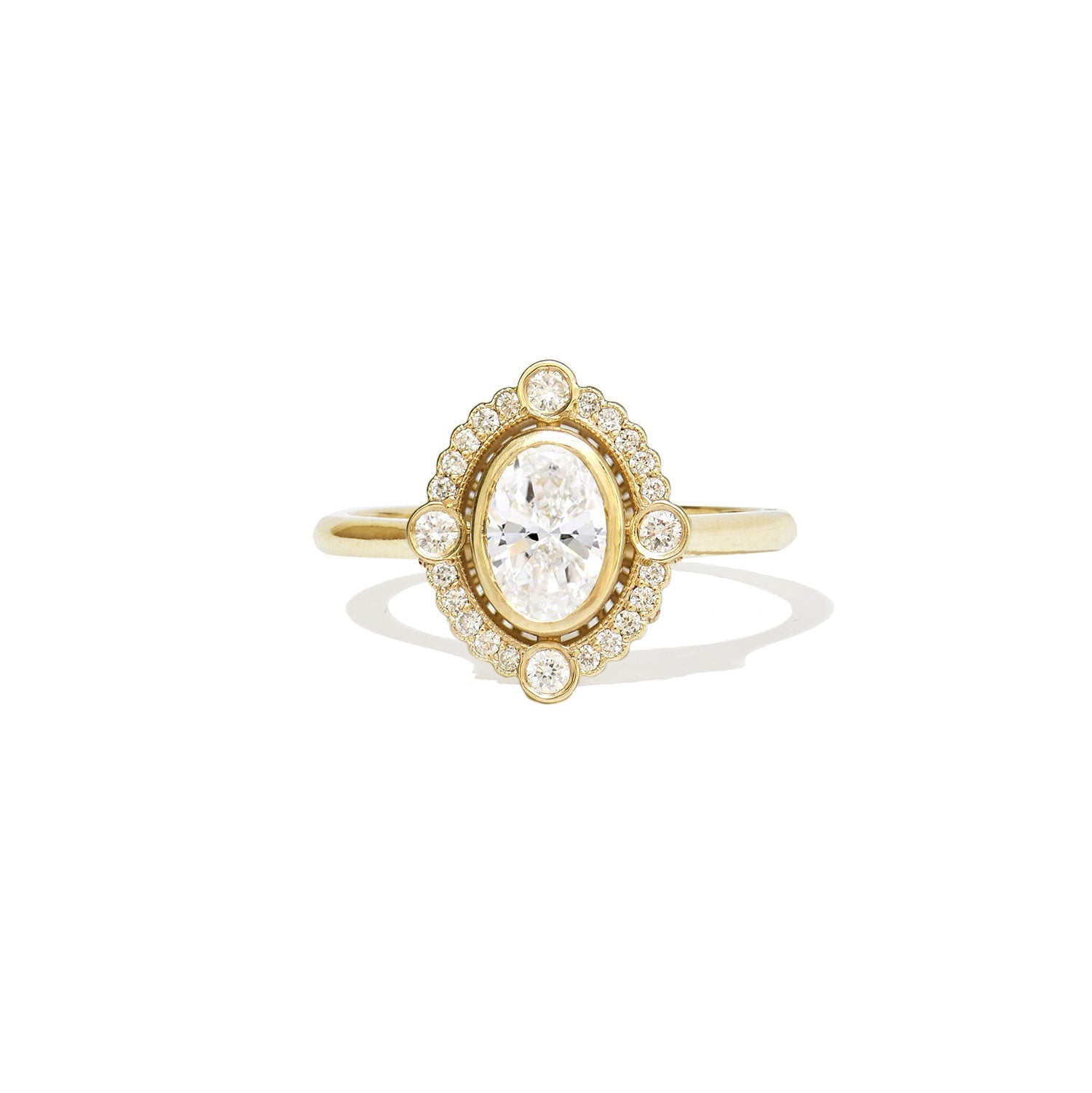 0.7 CT Oval Cut Moissanite Art Deco Mosaic Engagement Ring