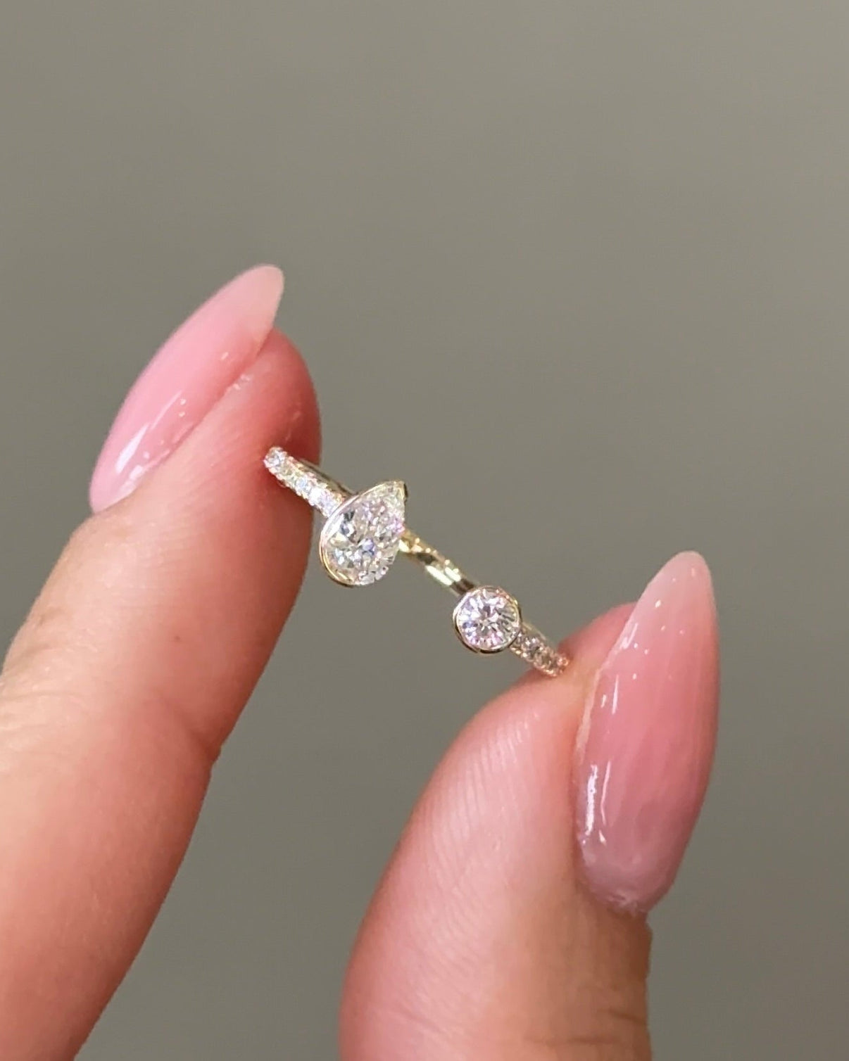 Pear & Round CVD Diamond Bezel with Open Cuff Wedding Band