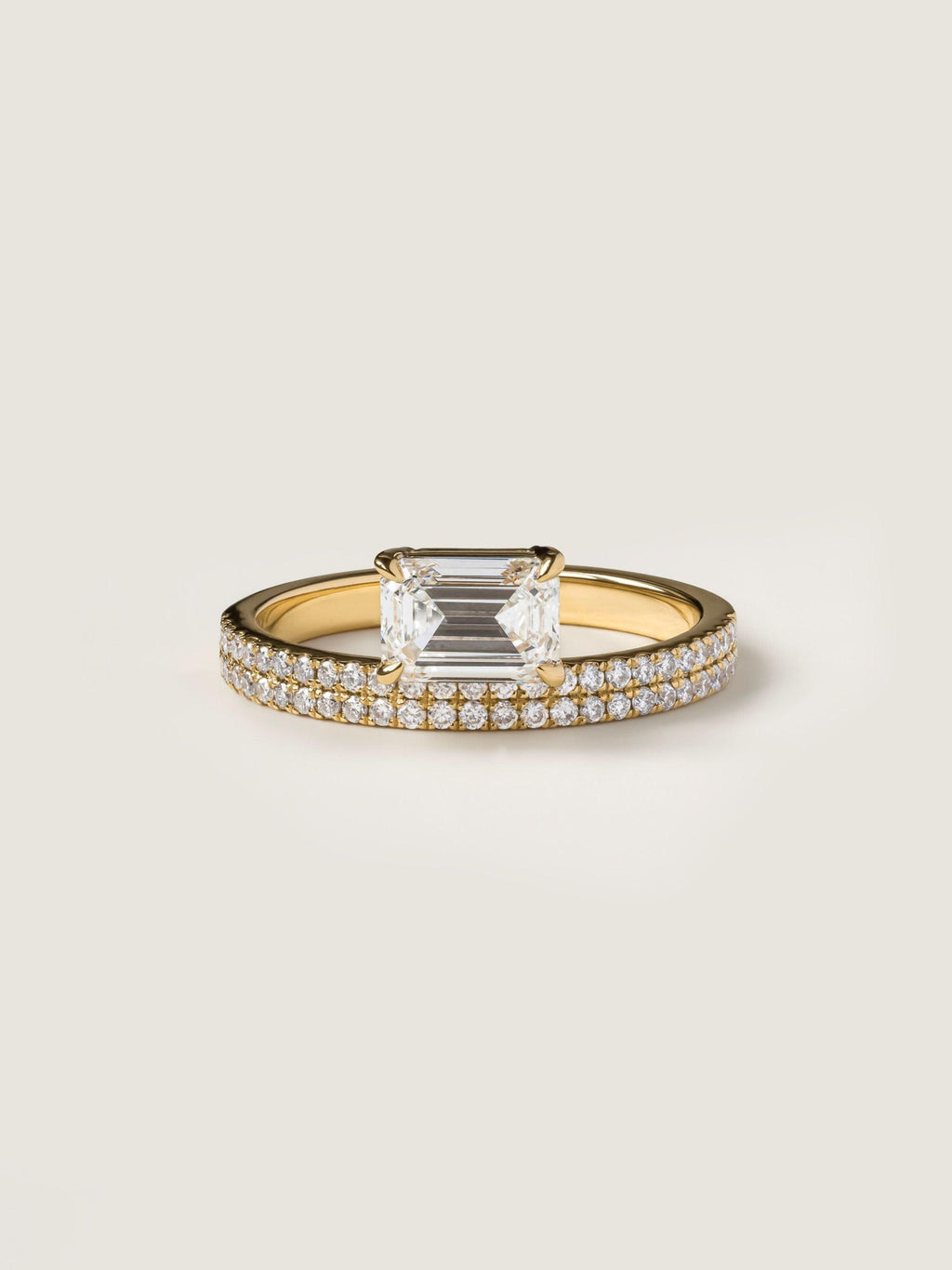 1 CT - 3 CT East-West Emerald Cut Lab grown Diamond Double Band Pave Engagement Ring
