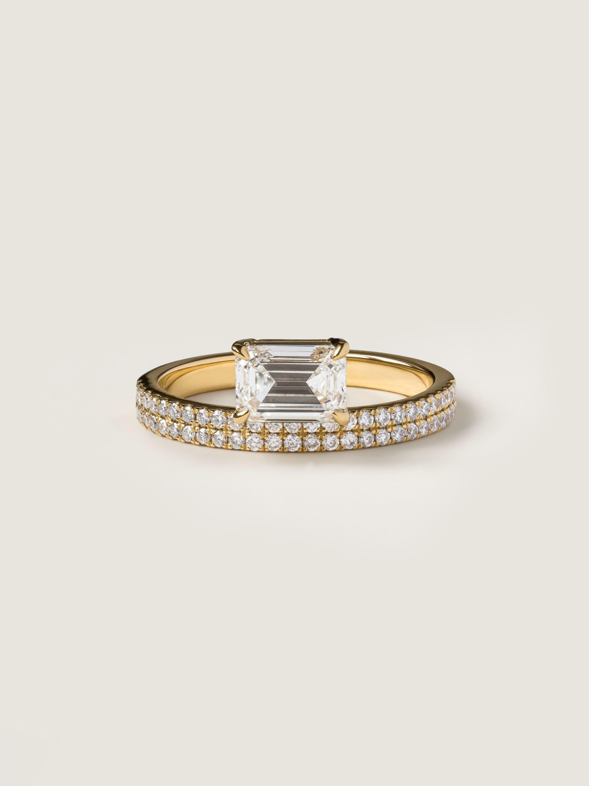 1 CT - 3 CT East-West Emerald Cut Lab grown Diamond Double Band Pave Engagement Ring