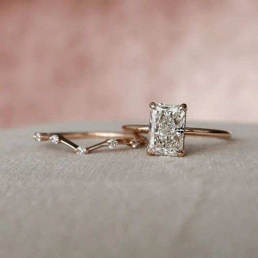 Radiant Cut Hidden Halo Moissanite Solitaire Bridal Set