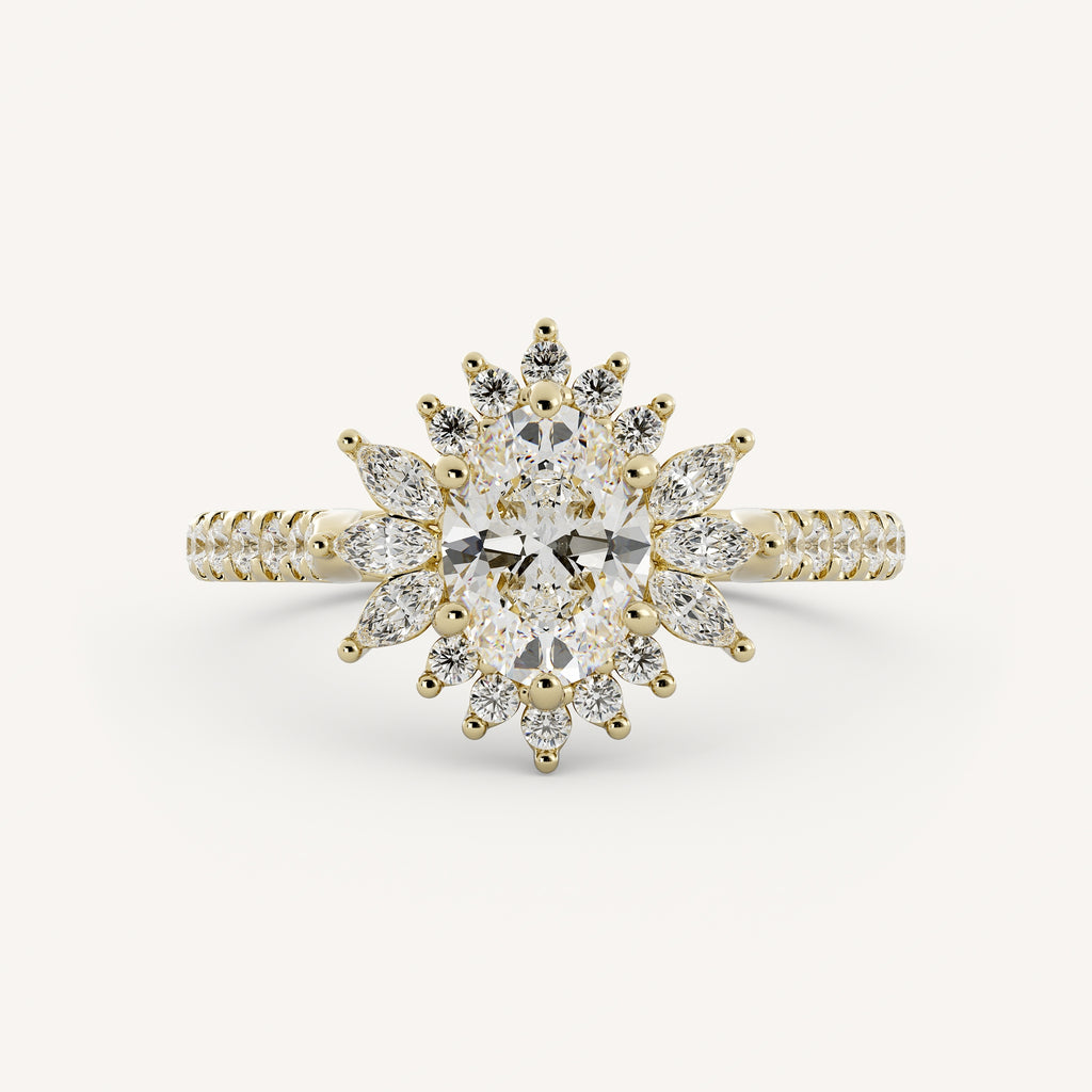 0.75 CT - 1.25 CT Oval Cut Lab grown Diamond Halo & Pave Setting Engagement Ring