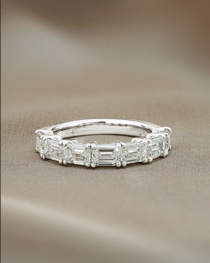 2.31 TCW Emerald CVD Diamond Half Eternity Wedding Band