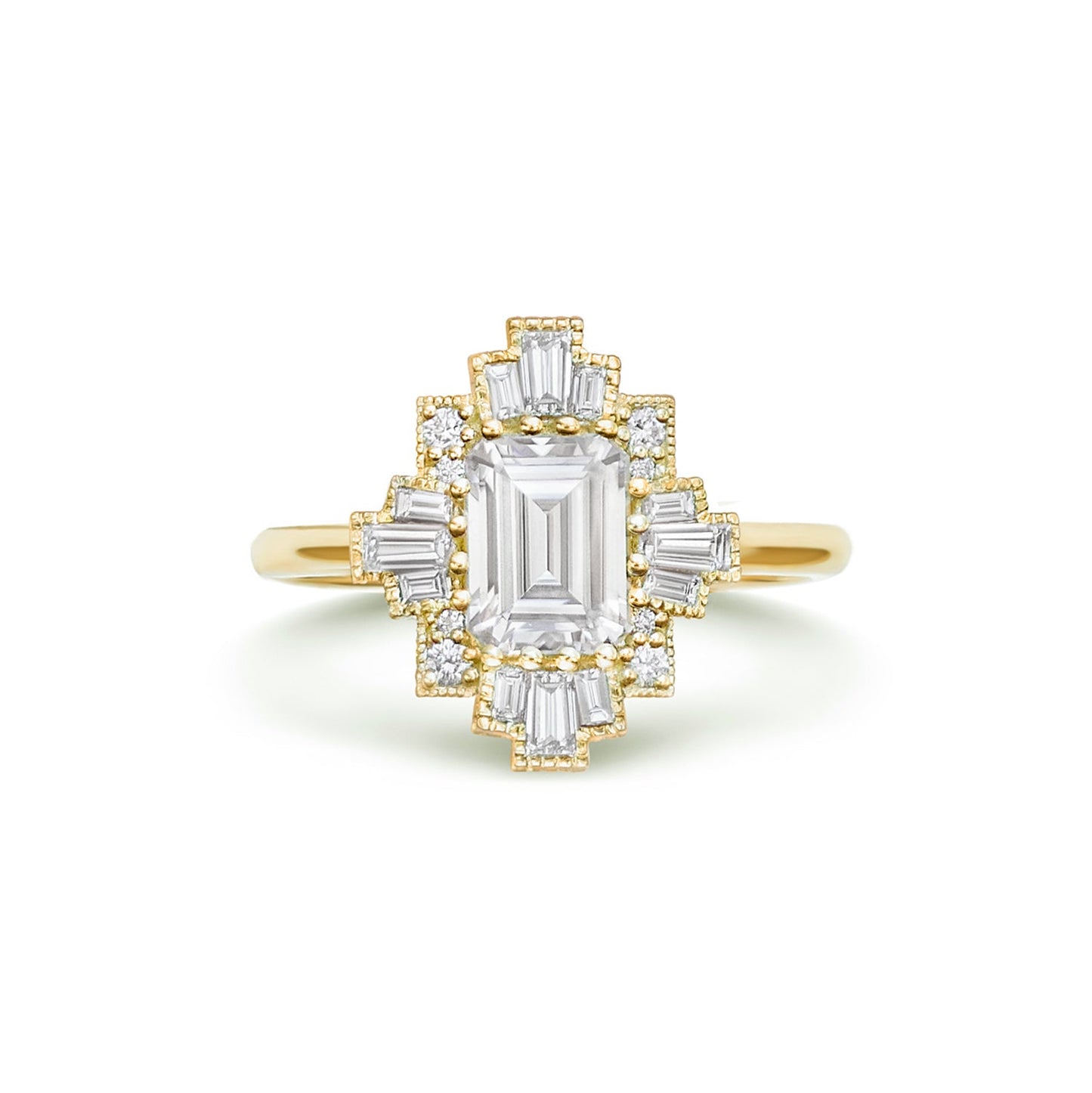 1.5 CT Emerald Cut Moissanite Cluster Mosaic Engagement Ring