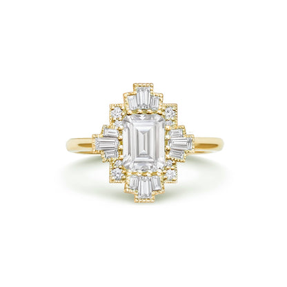 1.5 CT Emerald Cut Moissanite Cluster Mosaic Engagement Ring