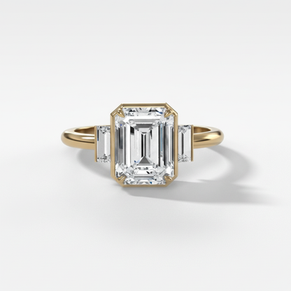 2 CT - 3 CT Emerald Cut Lab grown Diamond Three Stone Engagement Ring