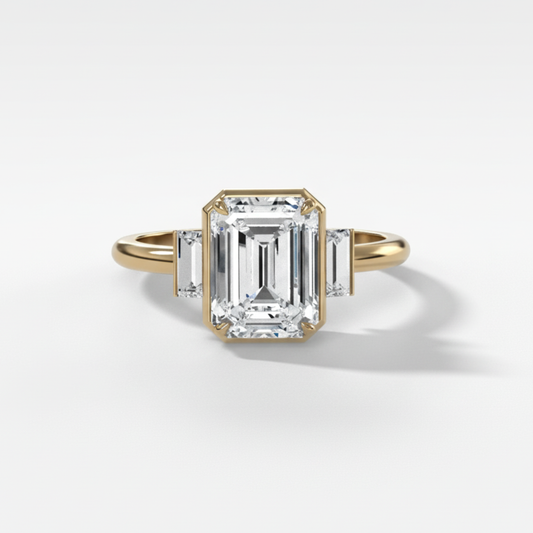 2 CT - 3 CT Emerald Cut Lab grown Diamond Three Stone Engagement Ring