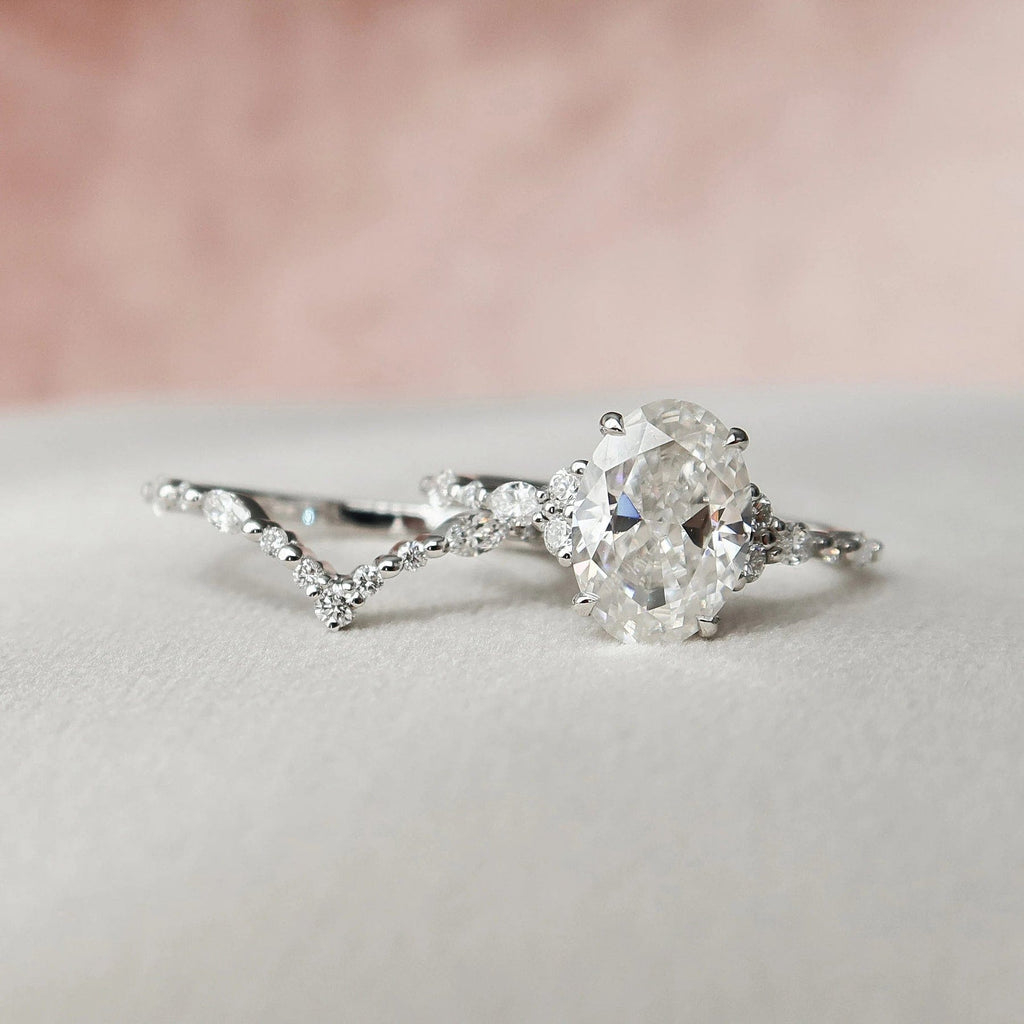 3.0 CT Oval Cut  Moissanite Half Eternity Bridal Set